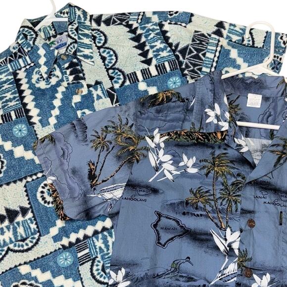 RJC Palmwave Hawaiian Shirt Bundle Men’s Small Aloha Map Tiki Print 2-Pack - Picture 1 of 8